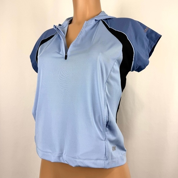 Gore Runner's World Womens M Blue Short Sleeve Knit 1/4 Arlington Hoodie Top NEW - Picture 2 of 12